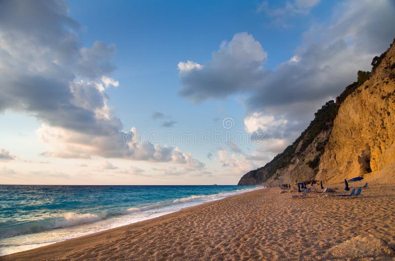 Het strand van Griekenland - van Lefkada - Egremni- stock afbeeldingen Het strand van Griekenland - van Lefkada - Egremni- stock afbeeldingen