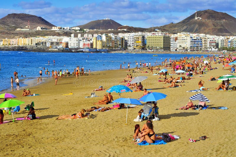 Het Strand van Lascanteras in Las Palmas, Gran Canaria, Spanje stock afbeelding Het Strand van Lascanteras in Las Palmas, Gran Canaria, Spanje stock afbeelding
