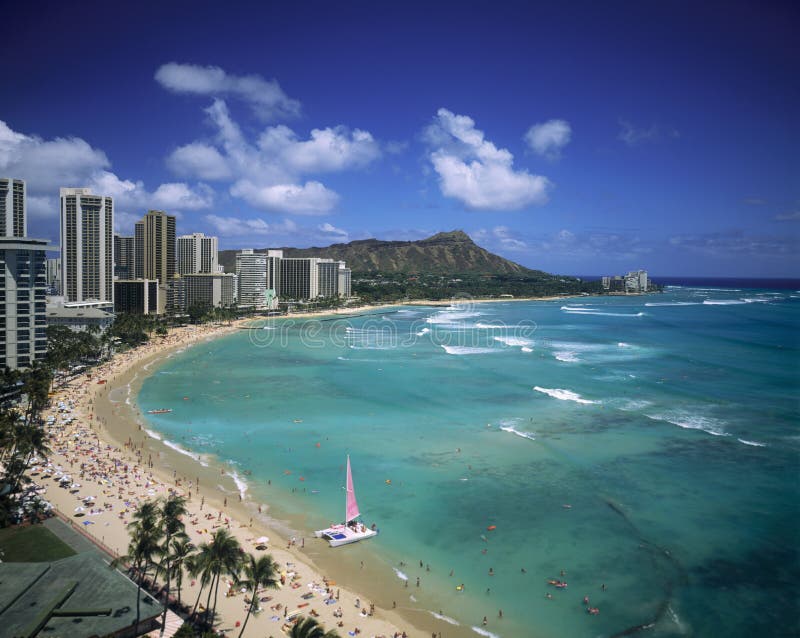 Het strand van Waikiki, Hawaï royalty-vrije stock fotografie Het strand van Waikiki, Hawaï royalty-vrije stock fotografie