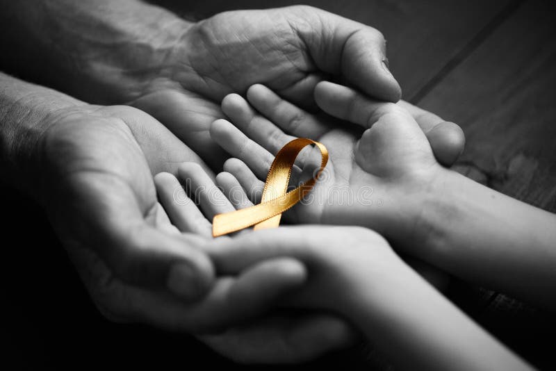 Het symbool van de jeugd met de gouden lint voor kankerbestrijding zwart-wit