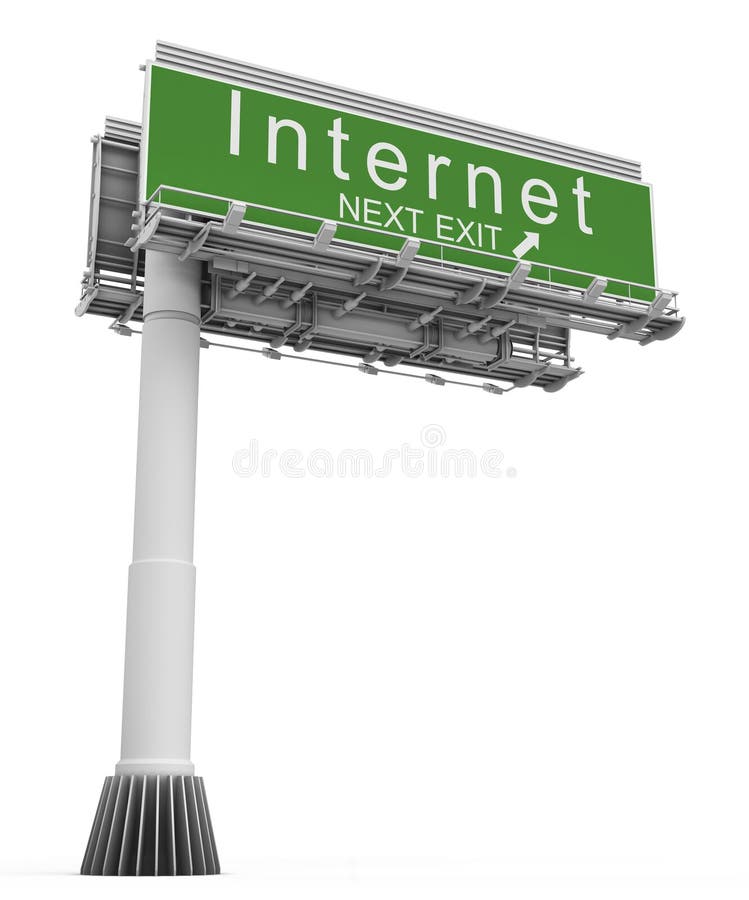 High resolution 3D render of freeway sign, next exit internet. High resolution 3D render of freeway sign, next exit internet