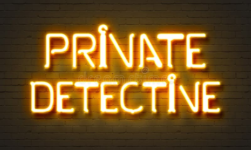 Neonreclame 'Private Detective' op een achtergrond van bakstenen muur royalty-vrije stock afbeeldingen