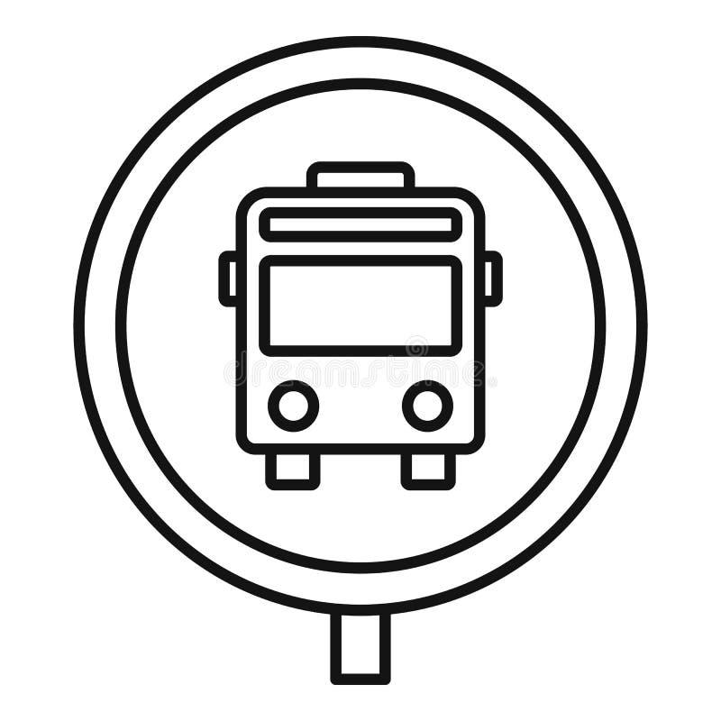 Het tekenpictogram van de cirkelbushalte, overzichtsstijl royalty-vrije illustratie Het tekenpictogram van de cirkelbushalte, overzichtsstijl royalty-vrije illustratie