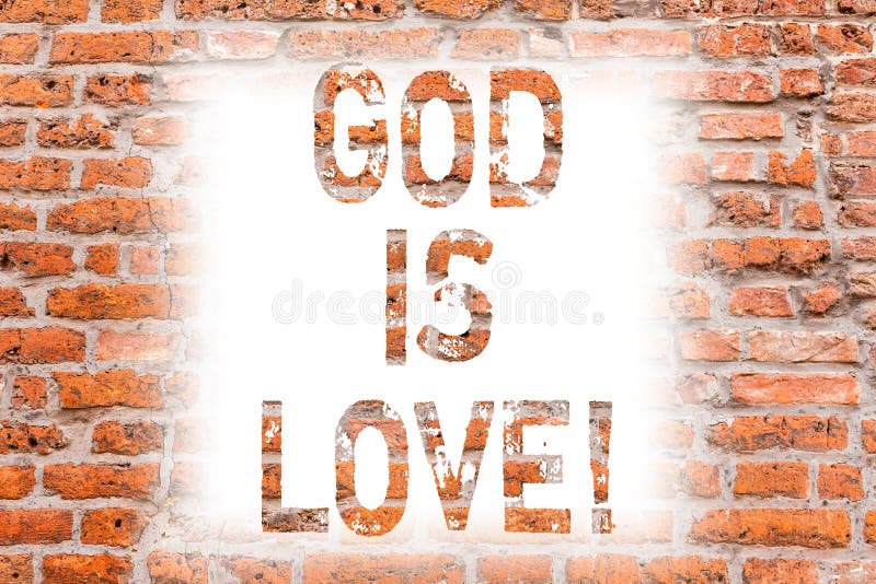 Het tekstteken die God tonen is Liefde Conceptuele foto die in Jesus geloven die het Christendombaksteen hebben van geloofs godsd