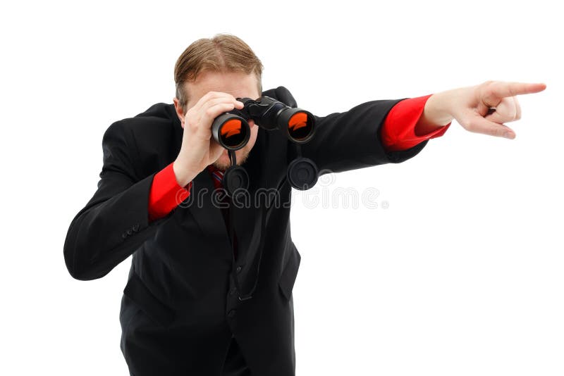 Het tonen van richting met verrekijkers stock foto's Het tonen van richting met verrekijkers stock foto's