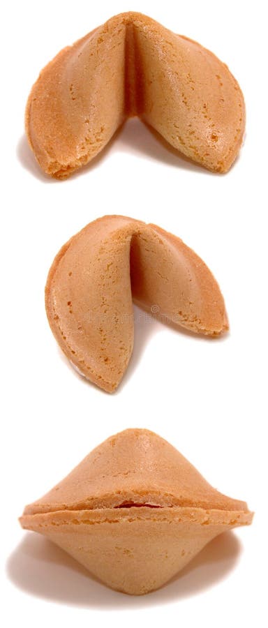 Three views of a fortune cookie. Top, front & back. Shot on white. Three views of a fortune cookie. Top, front & back. Shot on white.