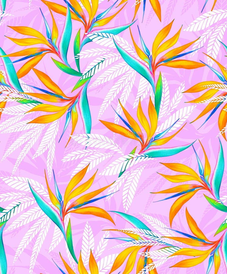Het tropische naadloze patroon van de waterverfparadijsvogel royalty-vrije illustratie Het tropische naadloze patroon van de waterverfparadijsvogel royalty-vrije illustratie