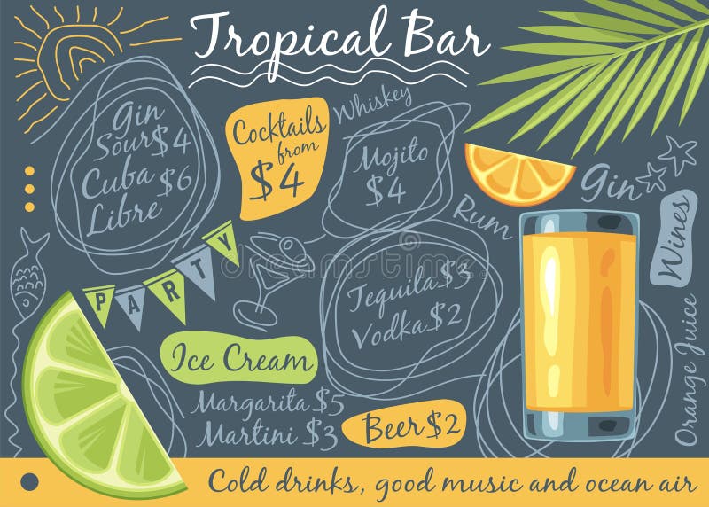 Het tropische ontwerp van het barmenu stock illustratie Het tropische ontwerp van het barmenu stock illustratie