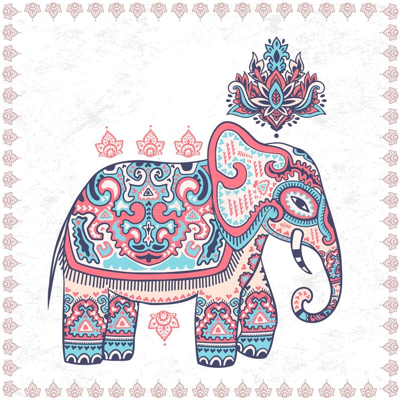 Het uitstekende grafische vector Indische naadloze klopje van de lotusbloem etnische olifant royalty-vrije illustratie Het uitstekende grafische vector Indische naadloze klopje van de lotusbloem etnische olifant royalty-vrije illustratie