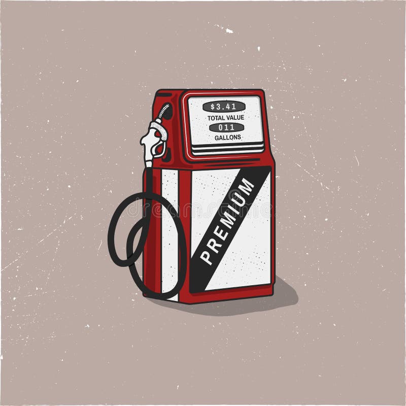 Vintage Gas Station Pump artwork. Retro hand drawn design in distressed style. Unique gasoline pump illustration. Stock vector isolated on white background. Vintage Gas Station Pump artwork. Retro hand drawn design in distressed style. Unique gasoline pump illustration. Stock vector isolated on white background.
