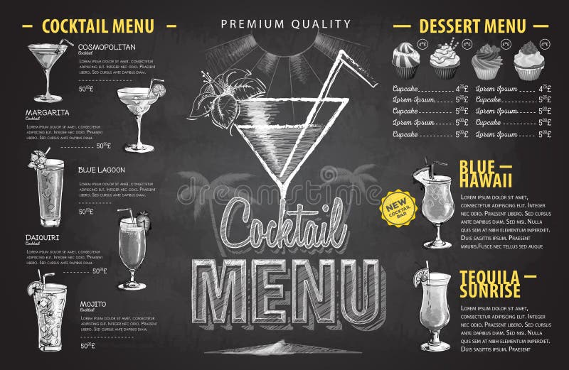 Het uitstekende ontwerp van het de cocktailmenu van de krijttekening Drankenmenu royalty-vrije illustratie Het uitstekende ontwerp van het de cocktailmenu van de krijttekening Drankenmenu royalty-vrije illustratie