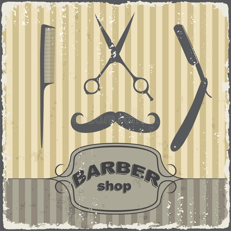 Het uitstekende retro malplaatje van de kapperswinkel Vector stock illustratie Het uitstekende retro malplaatje van de kapperswinkel Vector stock illustratie