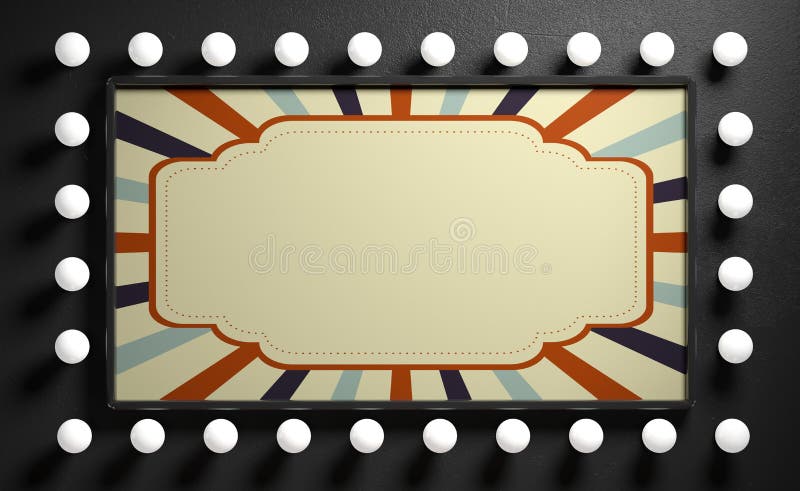 Het uitstekende teken van de circusstijl met gloeilampen op zwarte muurachtergrond, exemplaarruimte 3D Illustratie stock illustratie Het uitstekende teken van de circusstijl met gloeilampen op zwarte muurachtergrond, exemplaarruimte 3D Illustratie stock illustratie