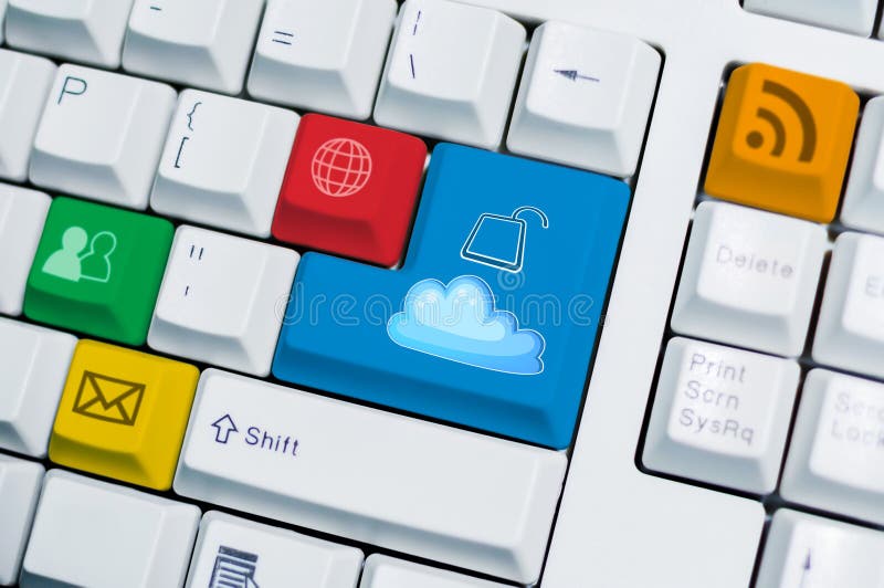 Het universele Internet-symbooltoetsenbord met wolk opent knoop vector illustratie Het universele Internet-symbooltoetsenbord met wolk opent knoop vector illustratie