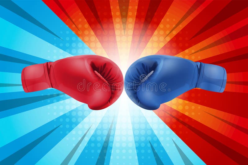 Het vechten voor grappige achtergrond Bokshandschoenenrood en Blauw die samen op grappige achtergrond raken royalty-vrije illustratie Het vechten voor grappige achtergrond Bokshandschoenenrood en Blauw die samen op grappige achtergrond raken royalty-vrije illustratie