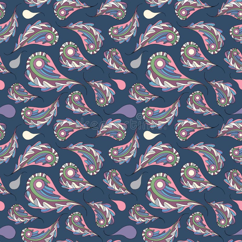 Het vector naadloze patroon van Paisley Stileerde de hand getrokken samenvatting bladerenachtergrond Beeldverhaal moderne textuur stock illustratie Het vector naadloze patroon van Paisley Stileerde de hand getrokken samenvatting bladerenachtergrond Beeldverhaal moderne textuur stock illustratie