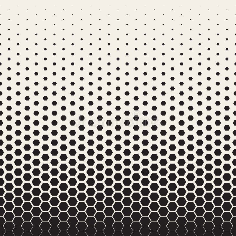 Vector Naadloze Zwart-Wit Overgang Half-toon Hexagonaal Raster Patroon vector illustratie