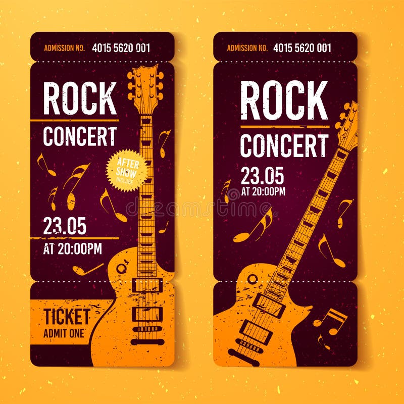 Het vector oranje malplaatje van het het kaartjesontwerp van het rotsfestival met gitaar royalty-vrije illustratie Het vector oranje malplaatje van het het kaartjesontwerp van het rotsfestival met gitaar royalty-vrije illustratie