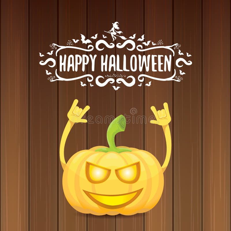 Het vector van het de rotsn broodje van Halloween funky karakter van de de stijlpompoen en de kalligrafische getrokken tekst van vector illustratie Het vector van het de rotsn broodje van Halloween funky karakter van de de stijlpompoen en de kalligrafische getrokken tekst van vector illustratie