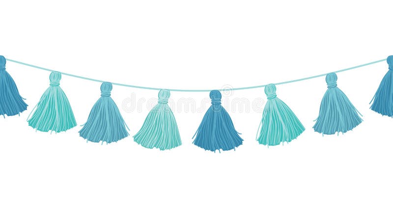 Vector Baby Boy Blue Hanging Decorative Tassels With Ropes Horizontal Seamless Repeat Border Pattern. Great for handmade cards, invitations, wallpaper, packaging, nursery designs. Surface pattern design. Vector Baby Boy Blue Hanging Decorative Tassels With Ropes Horizontal Seamless Repeat Border Pattern. Great for handmade cards, invitations, wallpaper, packaging, nursery designs. Surface pattern design.