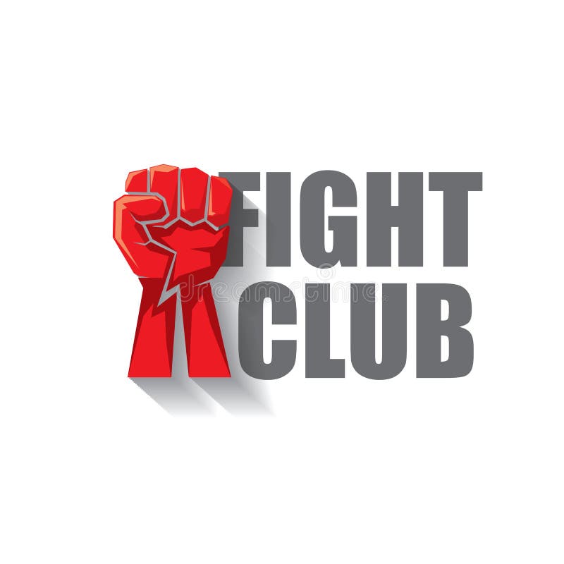 Het vectorembleem van de strijdclub met rode die mensenvuist op witte achtergrond wordt geïsoleerd Het MMA Gemengde malplaatje va