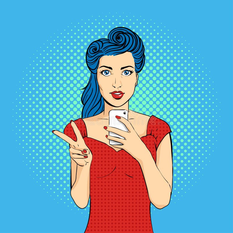 Het vectorgezicht die van de pop-artvrouw met open mond een telefoon houden royalty-vrije illustratie Het vectorgezicht die van de pop-artvrouw met open mond een telefoon houden royalty-vrije illustratie