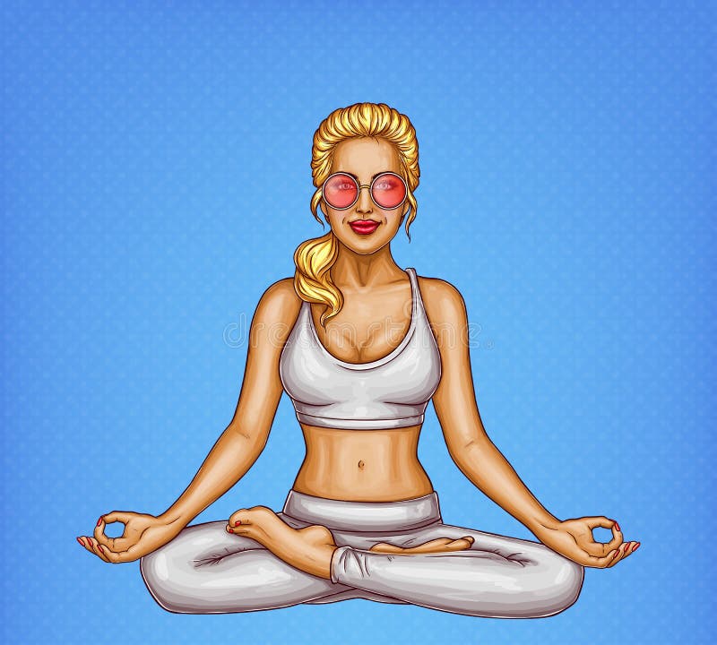 Het vectormeisje die van het pop-artblonde yoga, padmasana doen vector illustratie Het vectormeisje die van het pop-artblonde yoga, padmasana doen vector illustratie