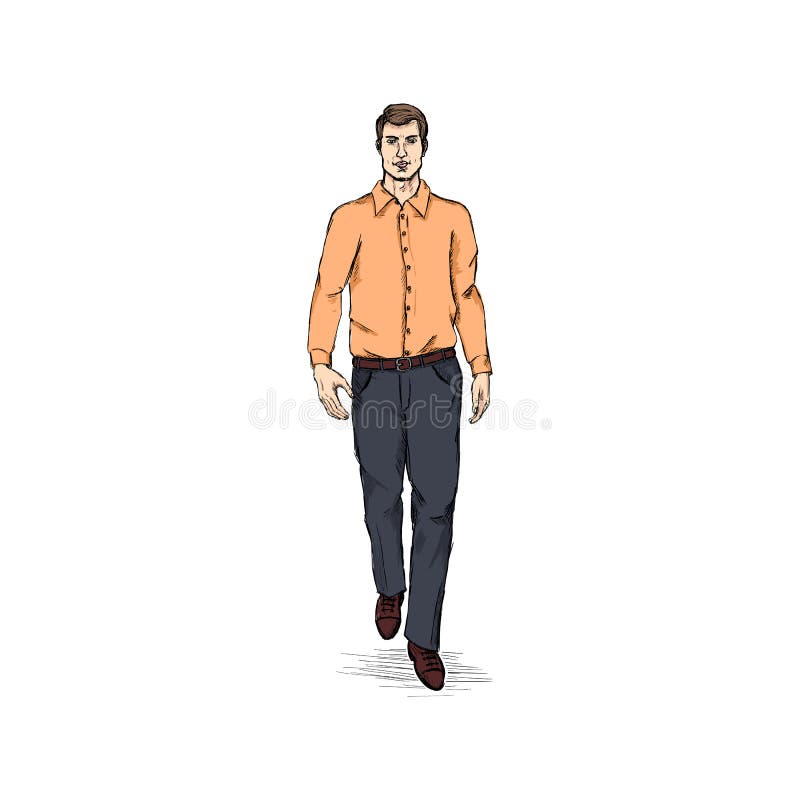 Het vectormodel van Schetsmensen in Lange Kokeroverhemd en Broeken Bedrijfskledingscode stock illustratie Het vectormodel van Schetsmensen in Lange Kokeroverhemd en Broeken Bedrijfskledingscode stock illustratie