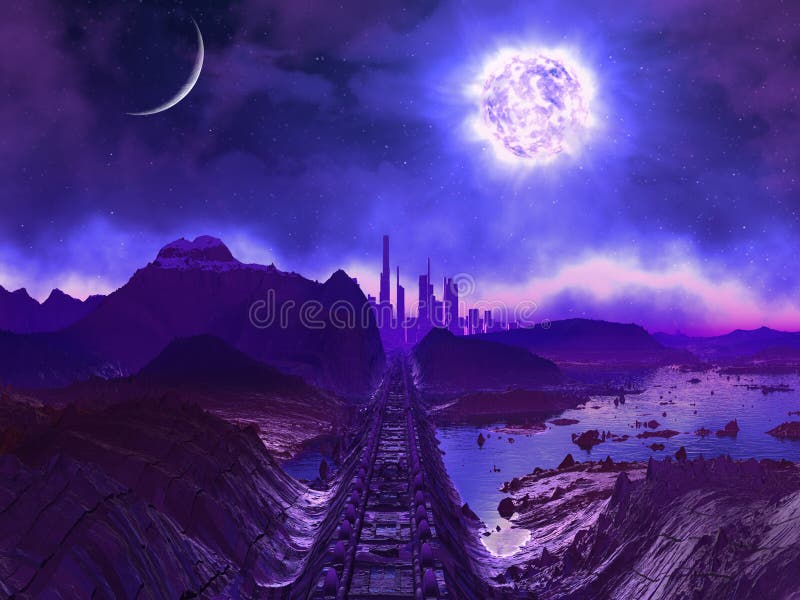 Het verlaten Spoor van de Spoorweg aan de Vreemde Ruïnes van de Stad vector illustratie Het verlaten Spoor van de Spoorweg aan de Vreemde Ruïnes van de Stad vector illustratie