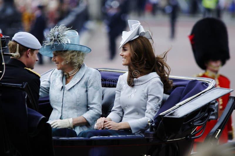 LONDON, UK - June 16: The Duchess of Cambridge, the Duchess of Cornwall and Prince Harry during Trooping the Colour ceremony, on June 16, 2012 in London. Trooping the Colour which takes place every year in June to officialy celebrate the sovereign birthday. LONDON, UK - June 16: The Duchess of Cambridge, the Duchess of Cornwall and Prince Harry during Trooping the Colour ceremony, on June 16, 2012 in London. Trooping the Colour which takes place every year in June to officialy celebrate the sovereign birthday.