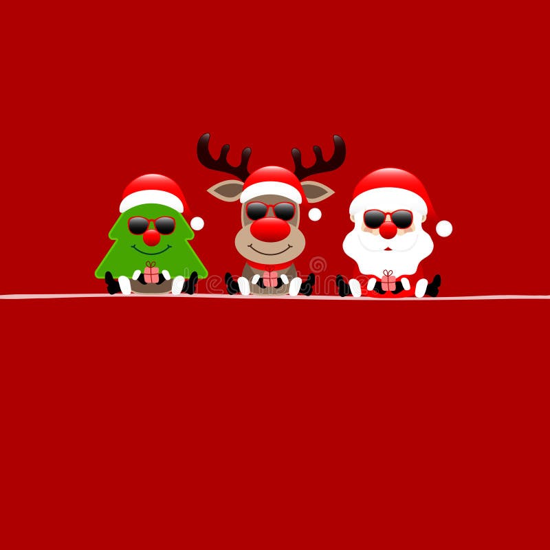 Het vierkante Rendier en Santa Sunglasses Red van de Kerstkaartboom vector illustratie Het vierkante Rendier en Santa Sunglasses Red van de Kerstkaartboom vector illustratie