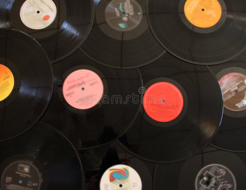 Het vinyl registreert achtergrond voor het luisteren aan muziek