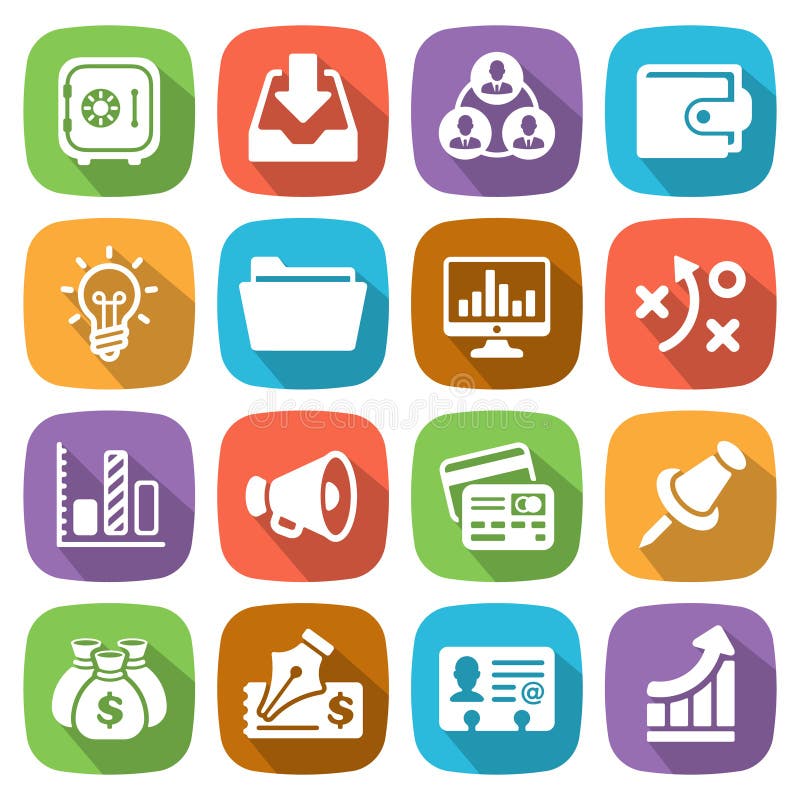 Het in vlakke bedrijfs en financiënpictogram plaatste Vector 3 stock illustratie Het in vlakke bedrijfs en financiënpictogram plaatste Vector 3 stock illustratie