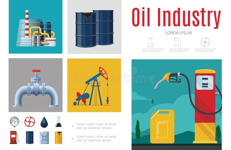 Het vlakke Malplaatje van Infographic van de Olieindustrie stock illustratie Het vlakke Malplaatje van Infographic van de Olieindustrie stock illustratie