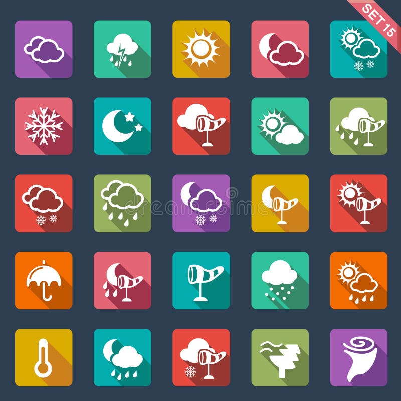 Het vlakke ontwerp van weerpictogrammen stock illustratie Het vlakke ontwerp van weerpictogrammen stock illustratie