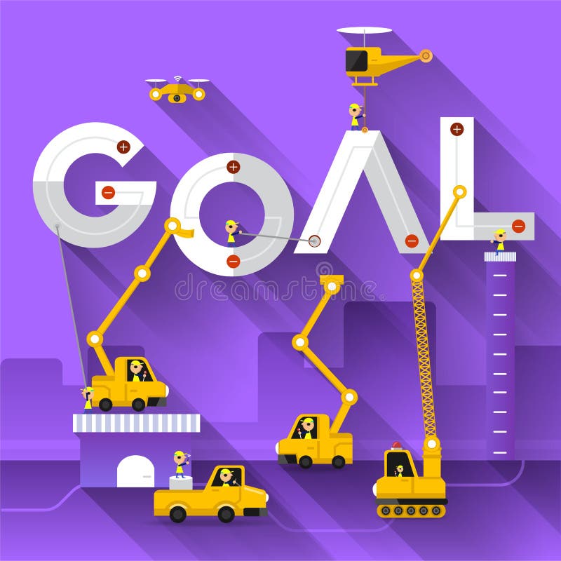 Het vlakke ontwerpconcept DOEL van de de bouwtekst met bouwteam De vector illustreert vector illustratie Het vlakke ontwerpconcept DOEL van de de bouwtekst met bouwteam De vector illustreert vector illustratie