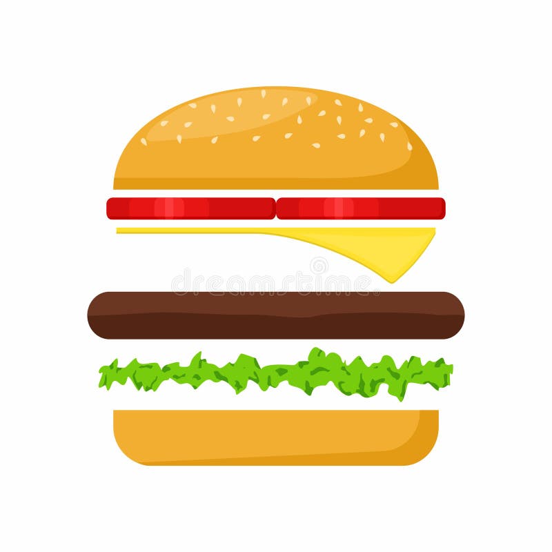 Het vlees, de sla, de kaas en de tomaat van hamburgeringrediënten Snel Voedselvector