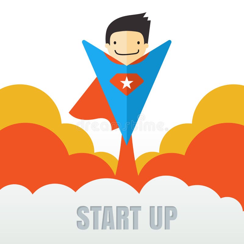 Het vliegen van Superhero Creatief opstarten van bedrijvenconcept Vectorca royalty-vrije illustratie Het vliegen van Superhero Creatief opstarten van bedrijvenconcept Vectorca royalty-vrije illustratie