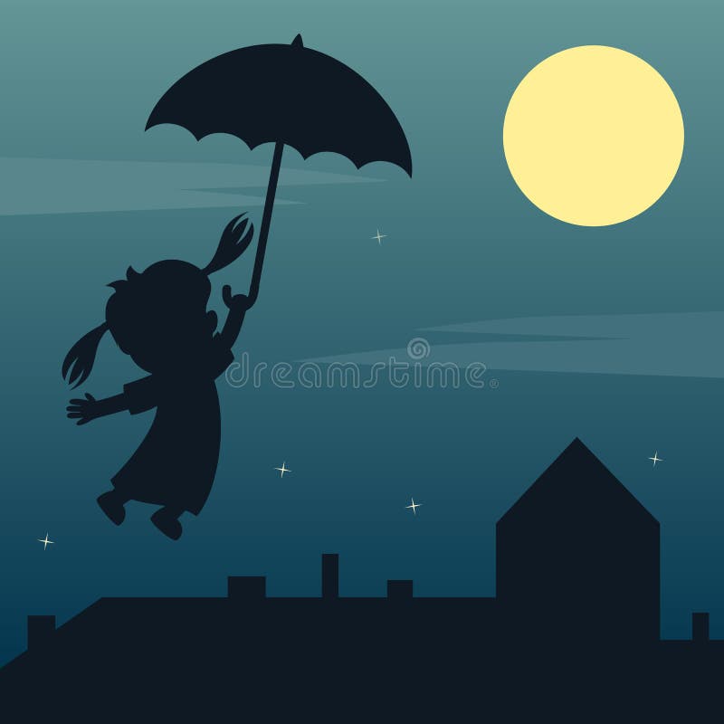 Het Vliegende Silhouet van het Meisje van de fee vector illustratie Het Vliegende Silhouet van het Meisje van de fee vector illustratie