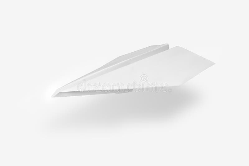 Lone white paper airplane suspended mid-flight against a clean white backdrop. Lone white paper airplane suspended mid-flight against a clean white backdrop
