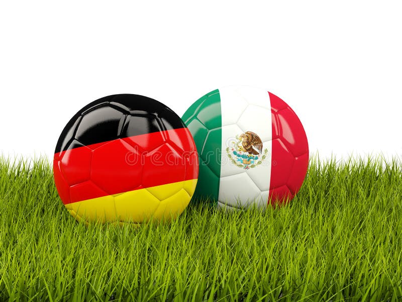 Het voetbalballen van Duitsland en van Mexico op gras stock illustratie Het voetbalballen van Duitsland en van Mexico op gras stock illustratie