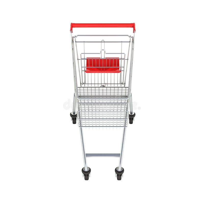 Het vooraanzicht van het supermarktboodschappenwagentje zonder schaduw op witte 3d achtergrond royalty-vrije illustratie Het vooraanzicht van het supermarktboodschappenwagentje zonder schaduw op witte 3d achtergrond royalty-vrije illustratie