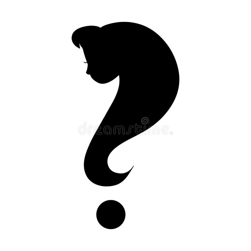 Het vraagtekensilhouet van het vrouwengezicht zwart-wit pictogram royalty-vrije illustratie Het vraagtekensilhouet van het vrouwengezicht zwart-wit pictogram royalty-vrije illustratie