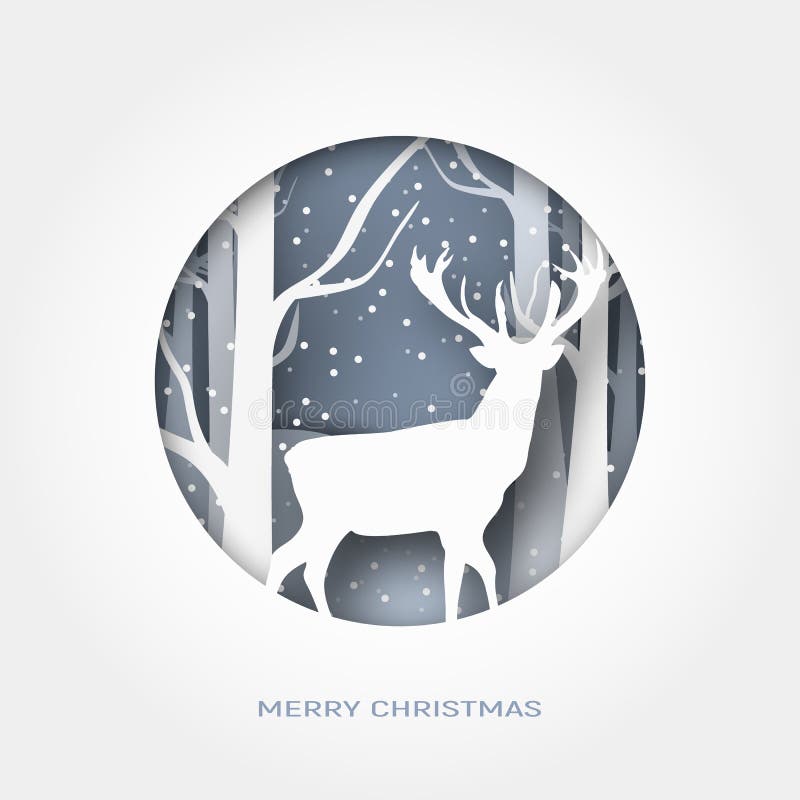 Het vrolijke Kerstmis 3d abstracte document sneed illustratie van sneeuw en herten in het bos Vectormalplaatje royalty-vrije illustratie Het vrolijke Kerstmis 3d abstracte document sneed illustratie van sneeuw en herten in het bos Vectormalplaatje royalty-vrije illustratie