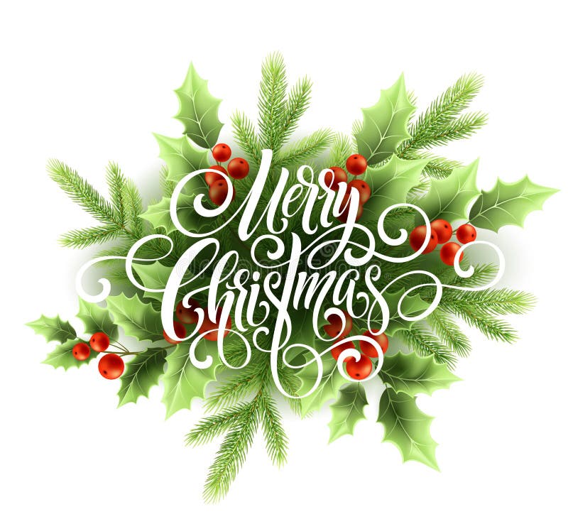 Het vrolijke het manuscript van het Kerstmishandschrift van letters voorzien De Kaart van de Kerstmisgroet met Hulst Vector illus vector illustratie Het vrolijke het manuscript van het Kerstmishandschrift van letters voorzien De Kaart van de Kerstmisgroet met Hulst Vector illus vector illustratie