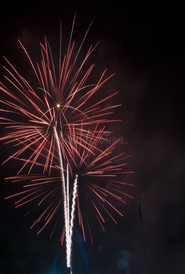 Het vuurwerk barstte op een zwarte hemel stock fotografie Het vuurwerk barstte op een zwarte hemel stock fotografie