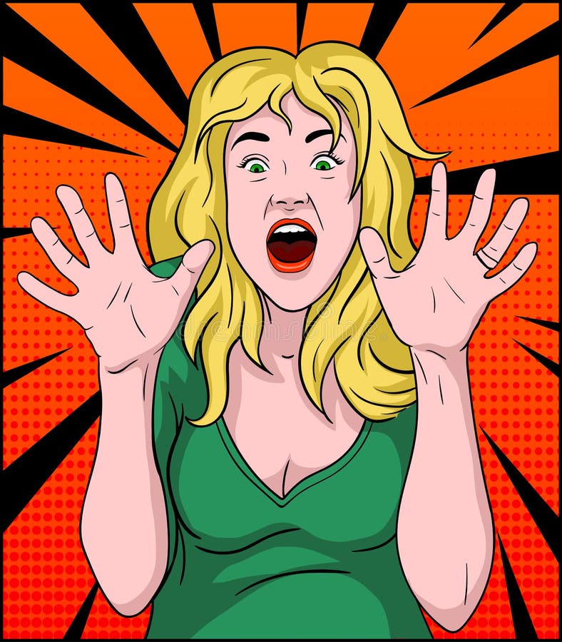 Illustration of a young retro stile woman screaming. Girl with the emotion of fear. Illustration of a young retro stile woman screaming. Girl with the emotion of fear.