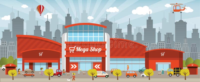 Winkelen in de stad vector illustratie