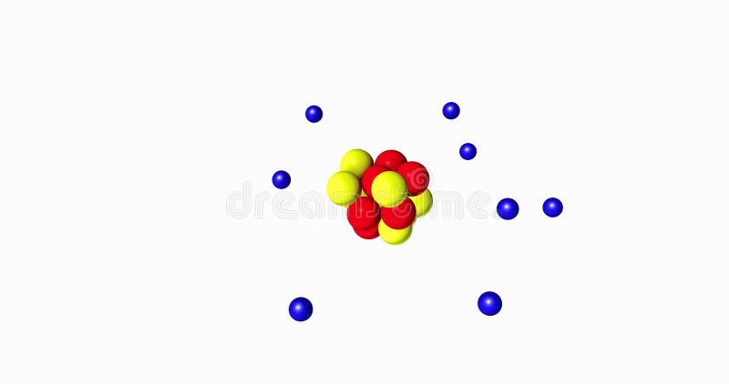 Het zuurstofatoom met protonen, de elektronen en de neutronen roteren op witte achtergrond