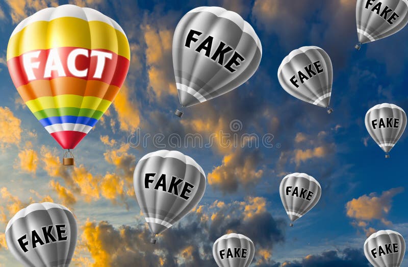 Hot air balloons with FACT and FAKE concept. Abstract background, Thinking and Creativity. 3d Illustration. Hot air balloons with FACT and FAKE concept. Abstract background, Thinking and Creativity. 3d Illustration.